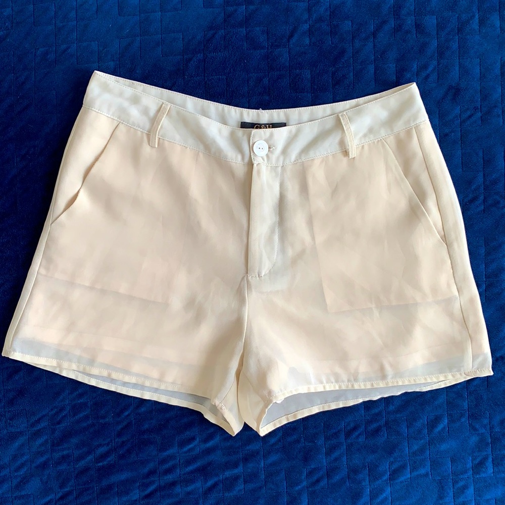 Chic cream-colored chiffon shorts